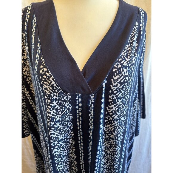 Cuddl Duds Sz Large Maxi Dress Navy Print Short Sleeve - Picture 4 of 9